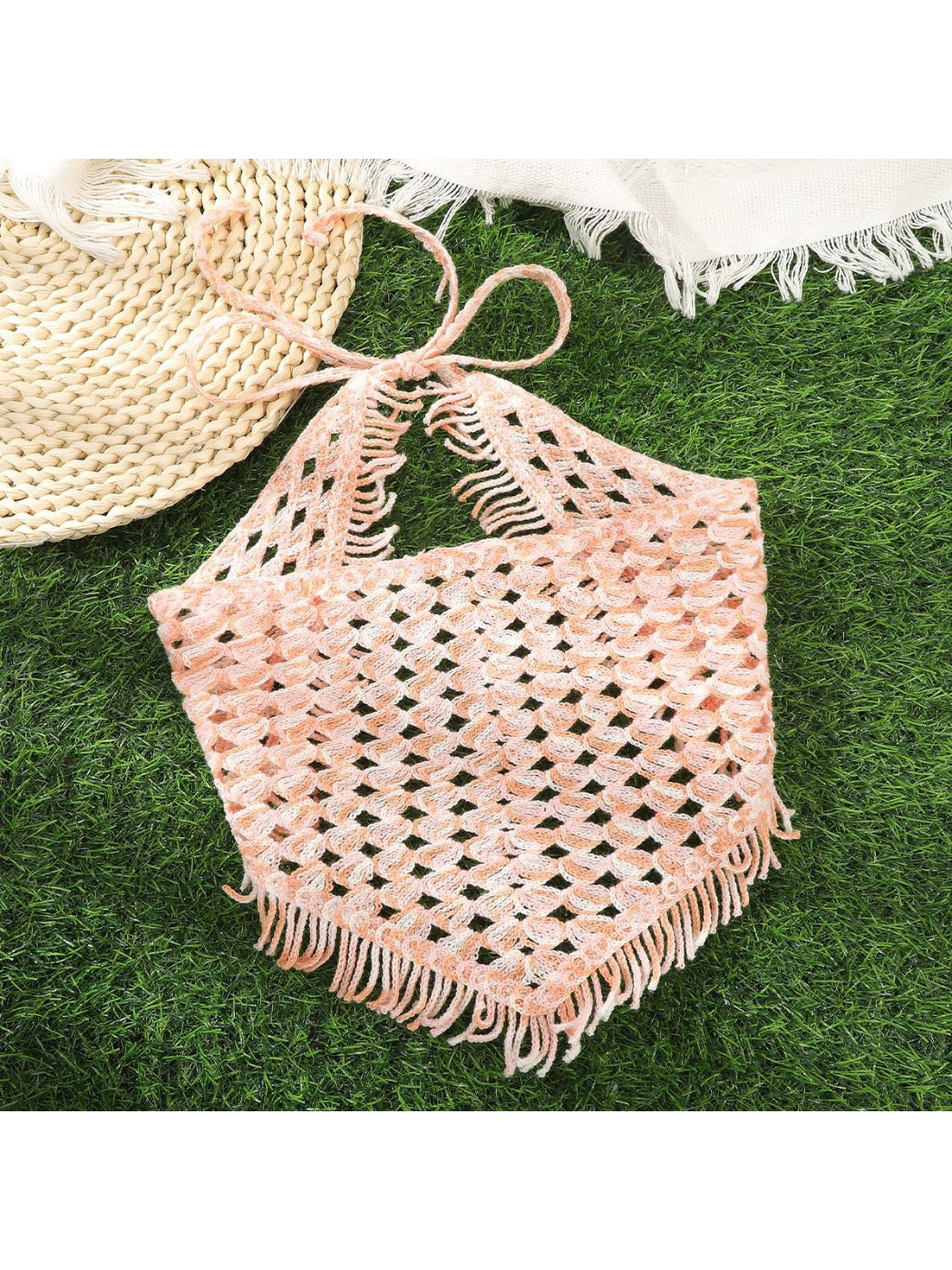 Scarvii Open Knit Fringe Triangle Hair Scarf