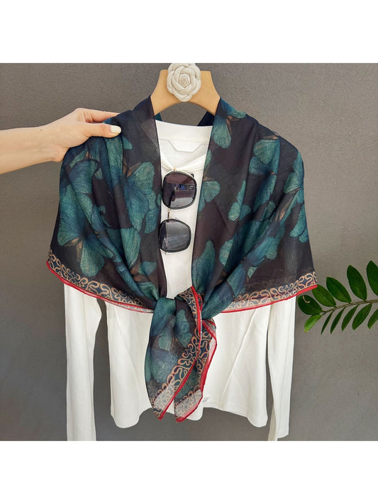 Scarvii - Green Butterfly Print Square Scarf