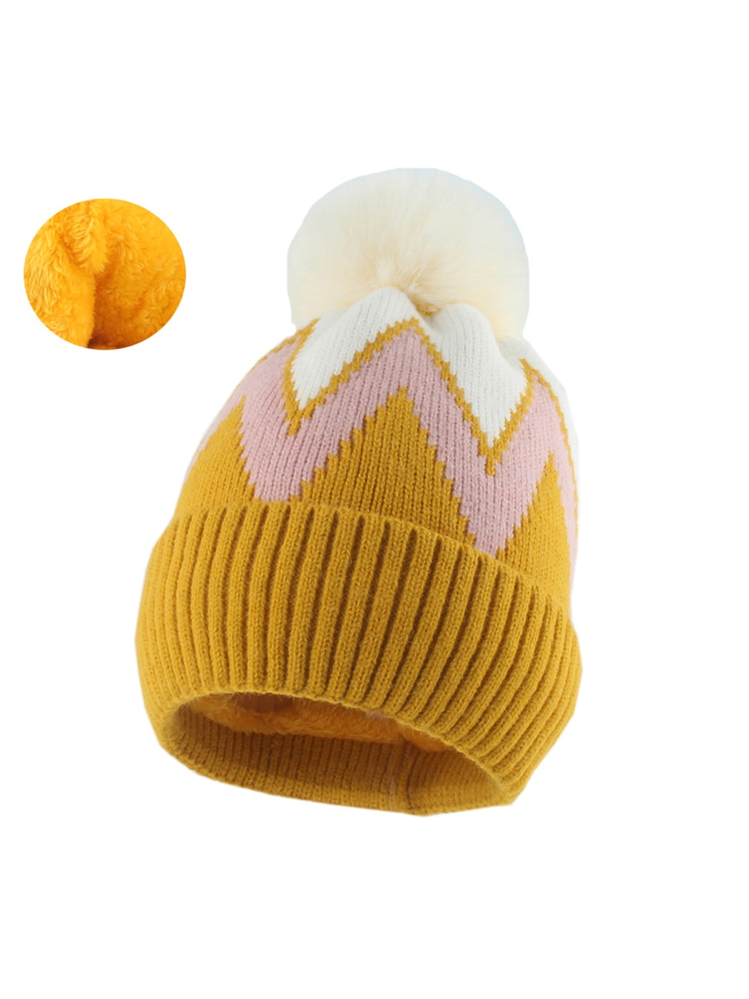 Haila - Zigzag Pattern Round Top Knit Beanie