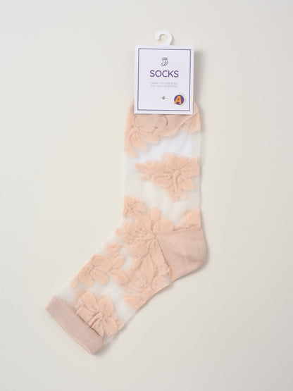 Rufia - Delicate Floral Tulle Crew Sheer Socks