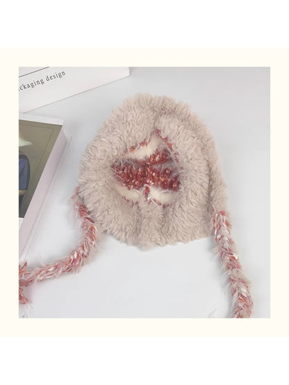 Haila - Striped Plush Knitted Beanie with Ear Flaps