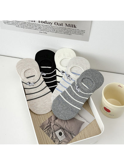 Rufia - Striped Dog Embroidery No Show Socks