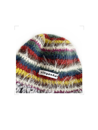 Haila - Fuzzy Striped Crochet Beanie