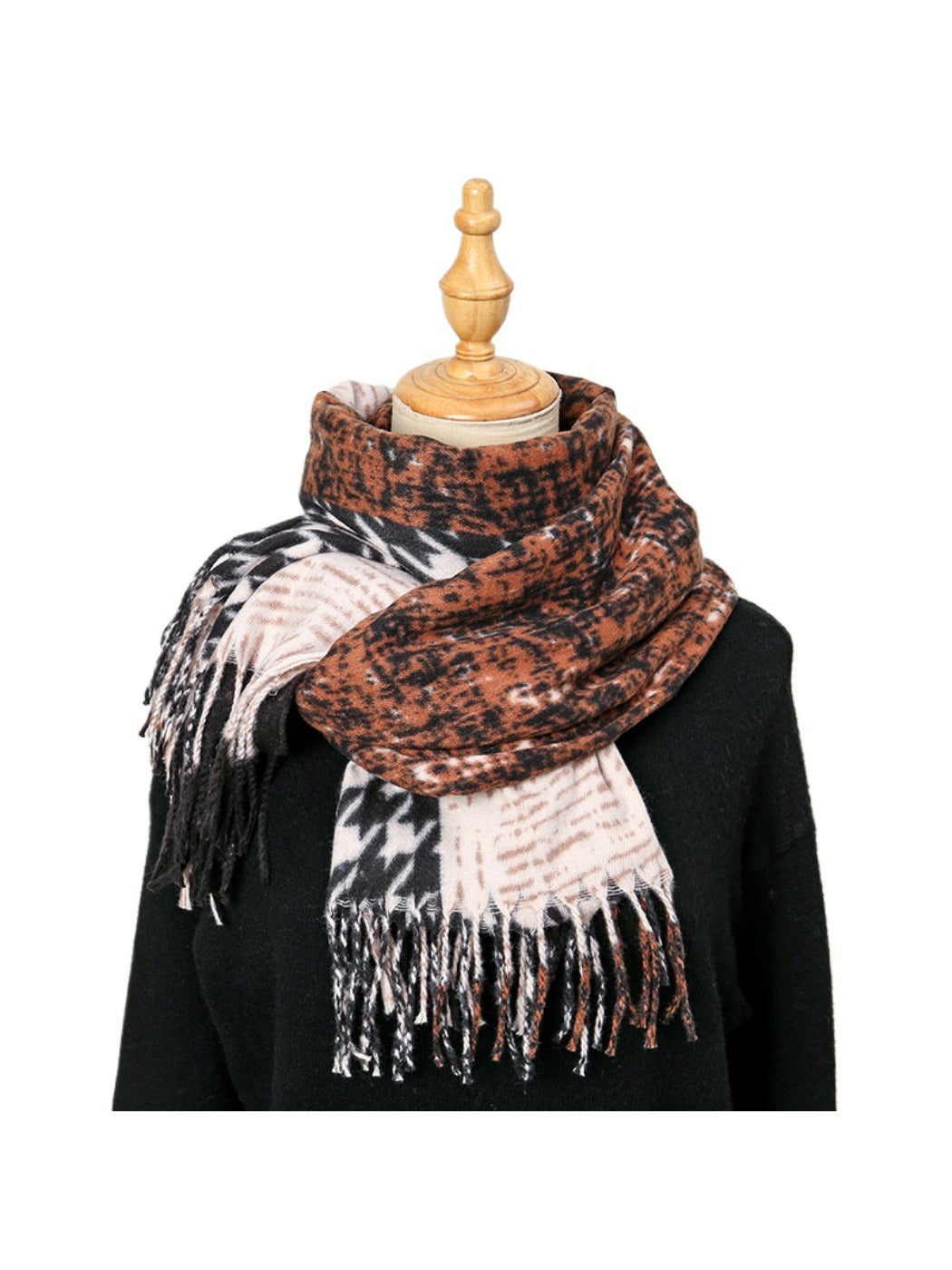 Scarvii - Geometric Pattern Tassel Winter Scarf