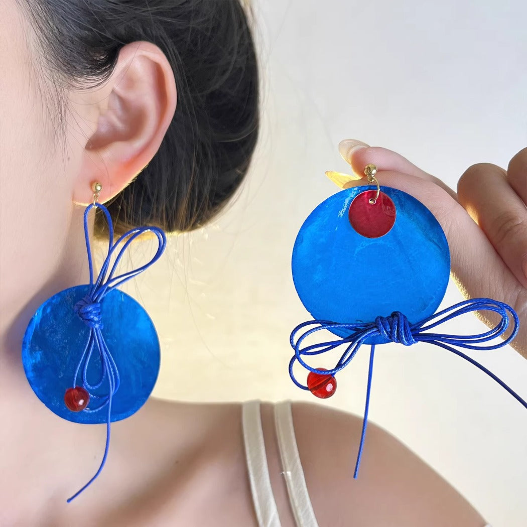Earwish - Bold Klein Blue & Red Earrings - Eye-Catching