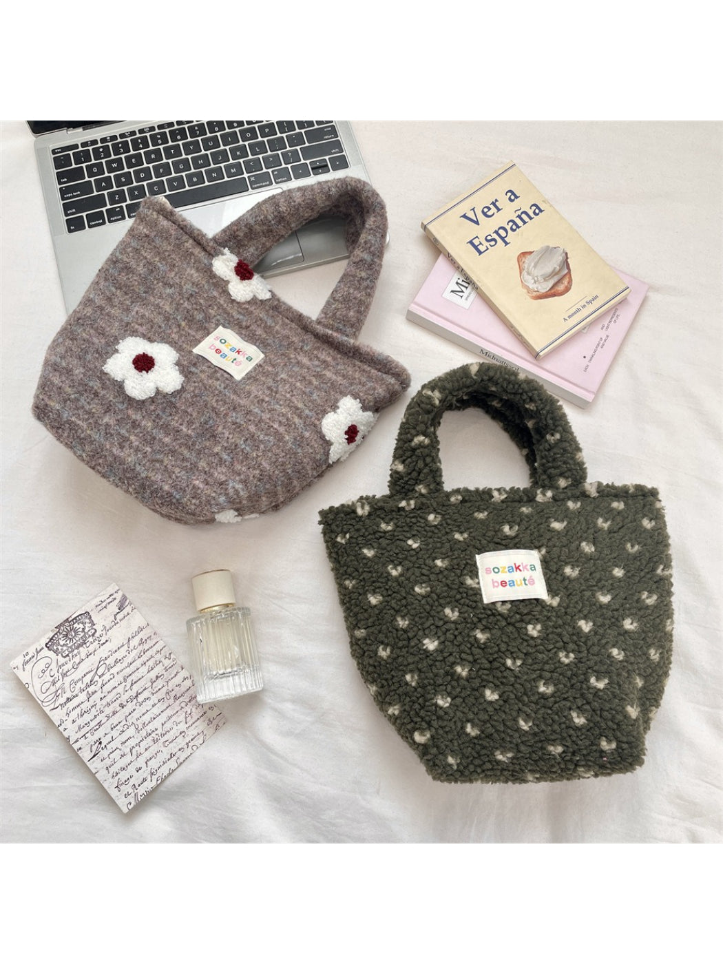 Cosbai - Mini Plush Flower Tote Bag