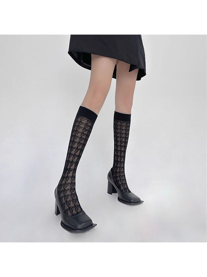 Rufia - Openwork Colorblock Knee-high Socks