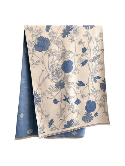 Scarvii - Botanical Floral Two Tone Long Scarf