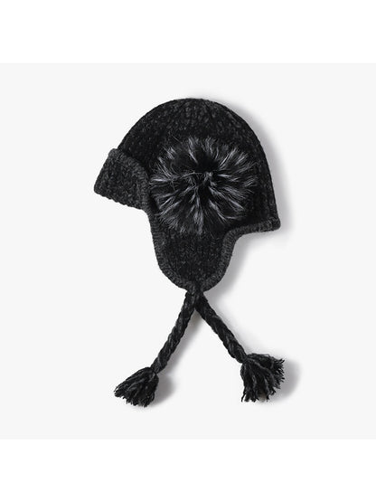 Haila - Braided Pom Earflap Knit Balaclava Hat