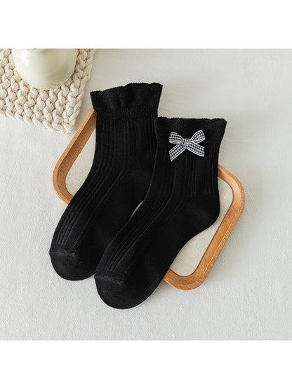 Rufia - Simple Bow Detail Ribbed Crew Socks