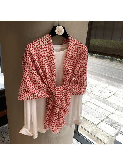 Scarvii - Heart Print Rectangle Shawl Scarf