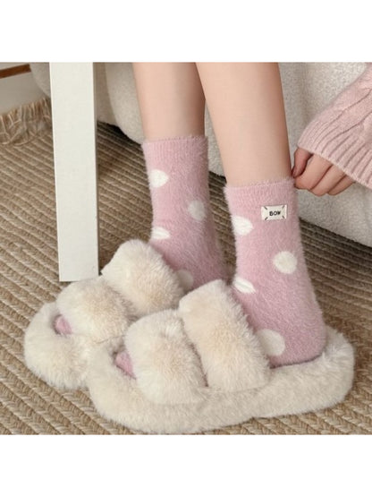 Rufia - Fuzzy Polka Dot Cozy Crew Socks
