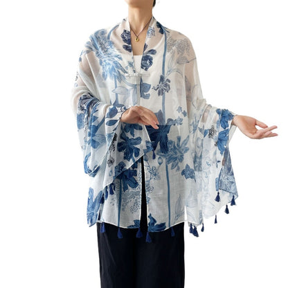 Scarvii - Boho Summer Shawl Scarf With Fringed & Button