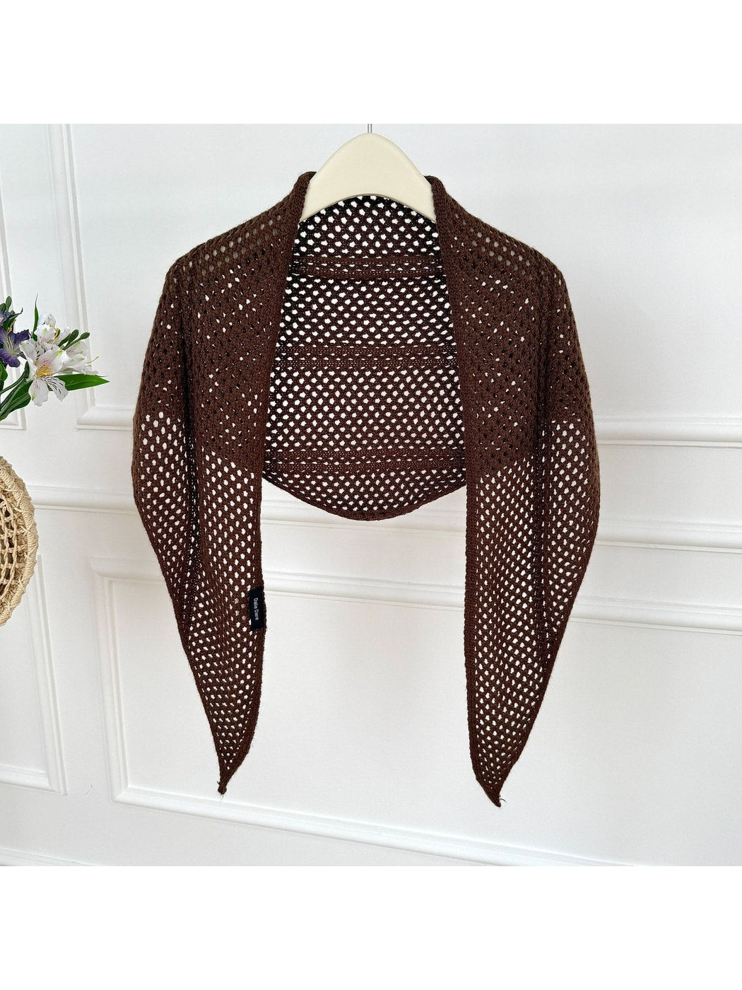 Scarvii - Openwork Mesh Knit Triangle Scarf