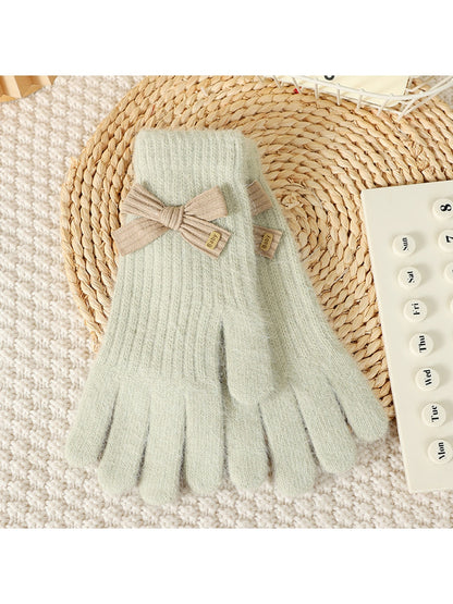 Gloving - Women's Bow Accent Fuzzy Knit Winter Gloves