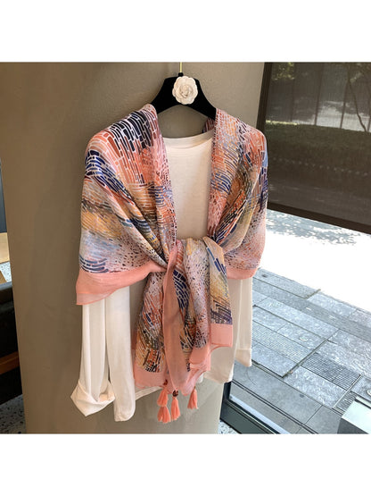 Scarvii - Abstract Print Open Front Shawl Scarf