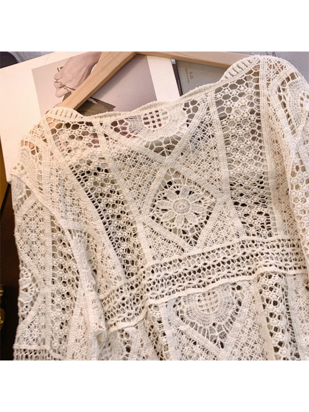 Crosa - Geometric Openwork Bell Pullover Top