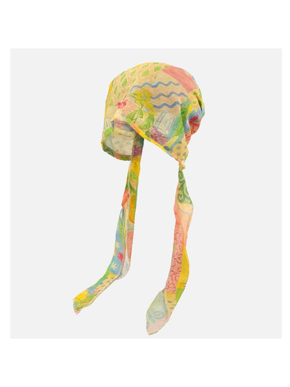 Scarvii sheer tie headscarf with retro geometric print in pastel colors
