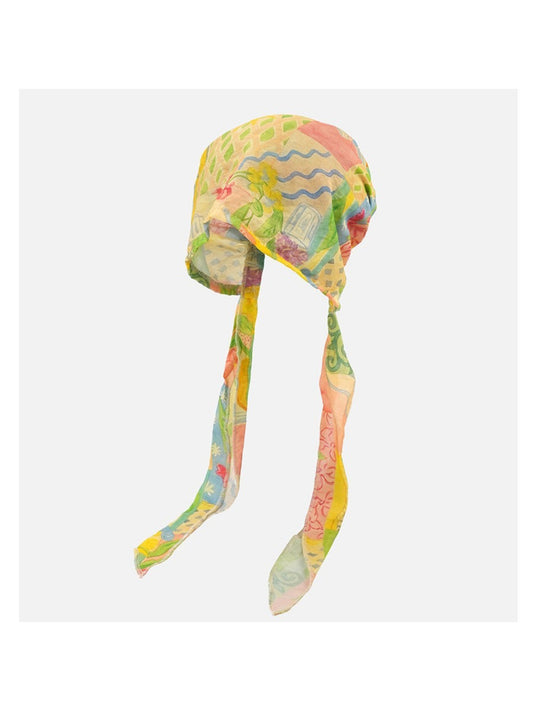 Scarvii sheer tie headscarf with retro geometric print in pastel colors