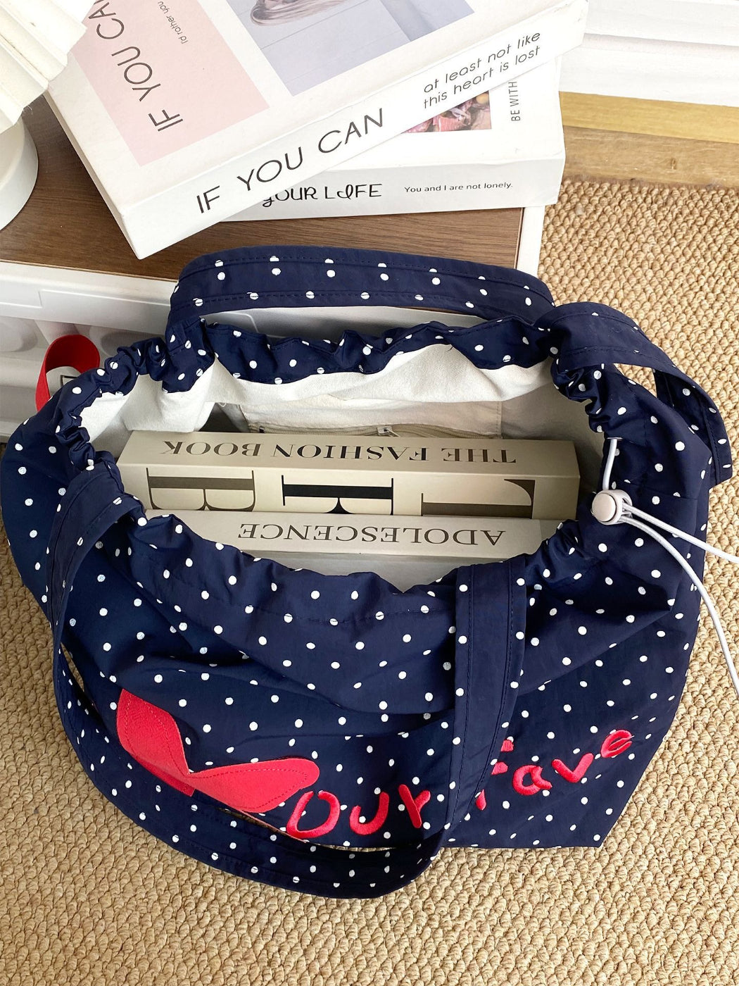 Back view of Cosbai floral patch slouchy shoulder bag highlighting fabric texture