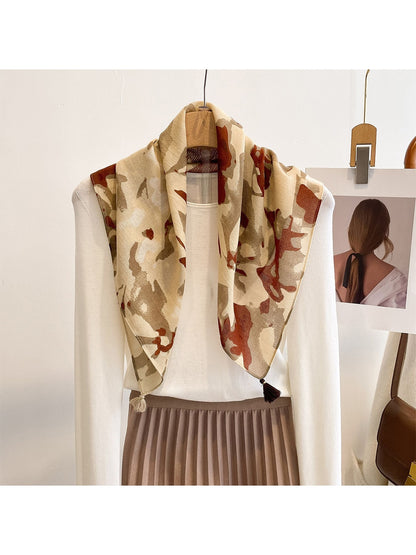 Scarvii - Painterly Floral Tassel Square Scarf
