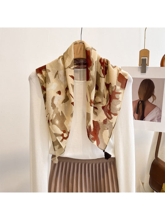 Scarvii - Painterly Floral Tassel Square Scarf