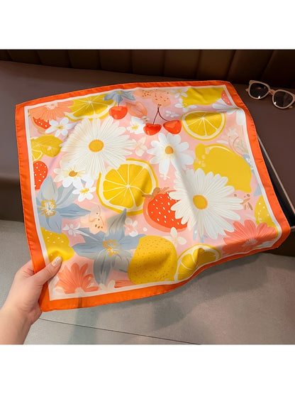 Scarvii - Floral Fruit Print Decorative Square Scarf