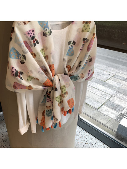Scarvii - Cartoon Animal Print Long Rectangle Shawl