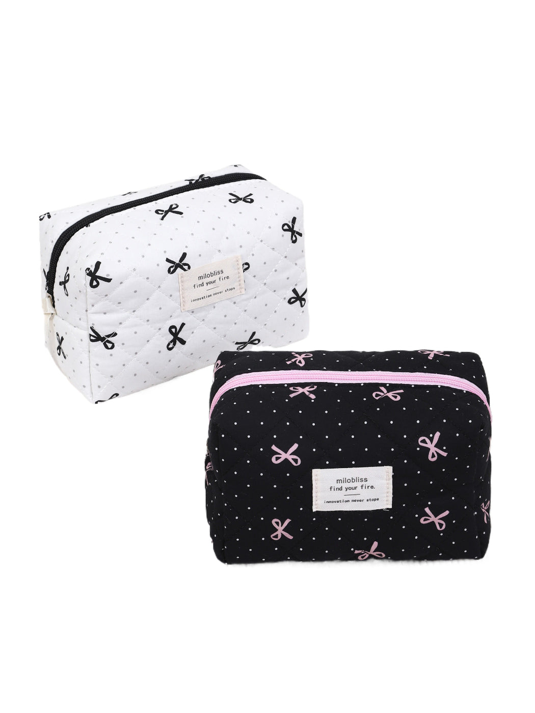 Cosbai Quilted Ribbon Cosmetic Bag in soft fabric with a quilted pattern
