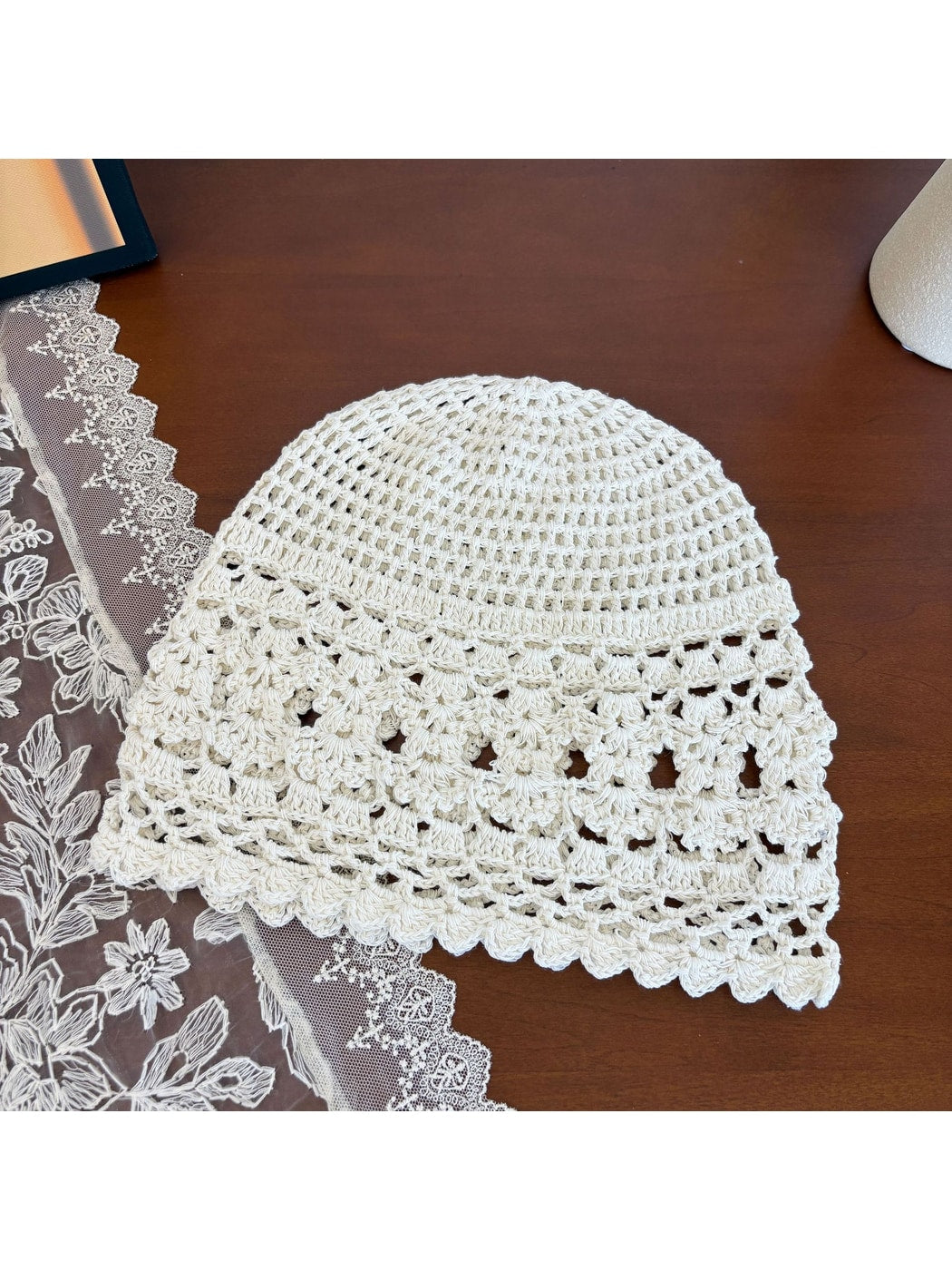 Haila - Women's Hollow Out Floral Knit Hat Cap