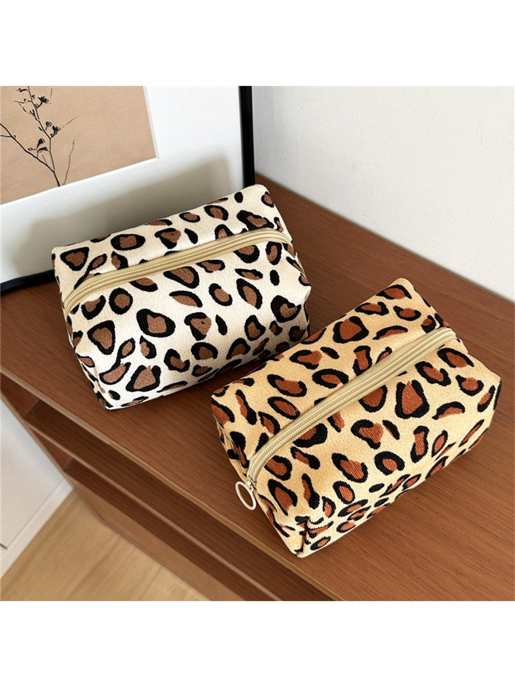 Cosbai - Leopard Print Zippered Rectangular Makeup Bag