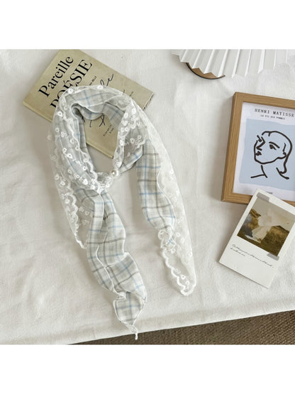 Scarvii - Muted Checked Lace Fashion Scarf