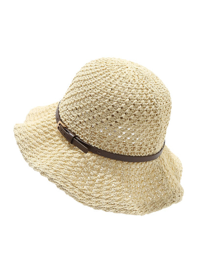 Haila - Solid Color Wide Brim Belt Decoration Bucket Hat