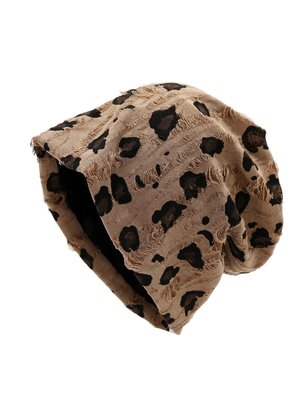 Haila - Vintage Distressed Slouch Beanie with Leopard Print