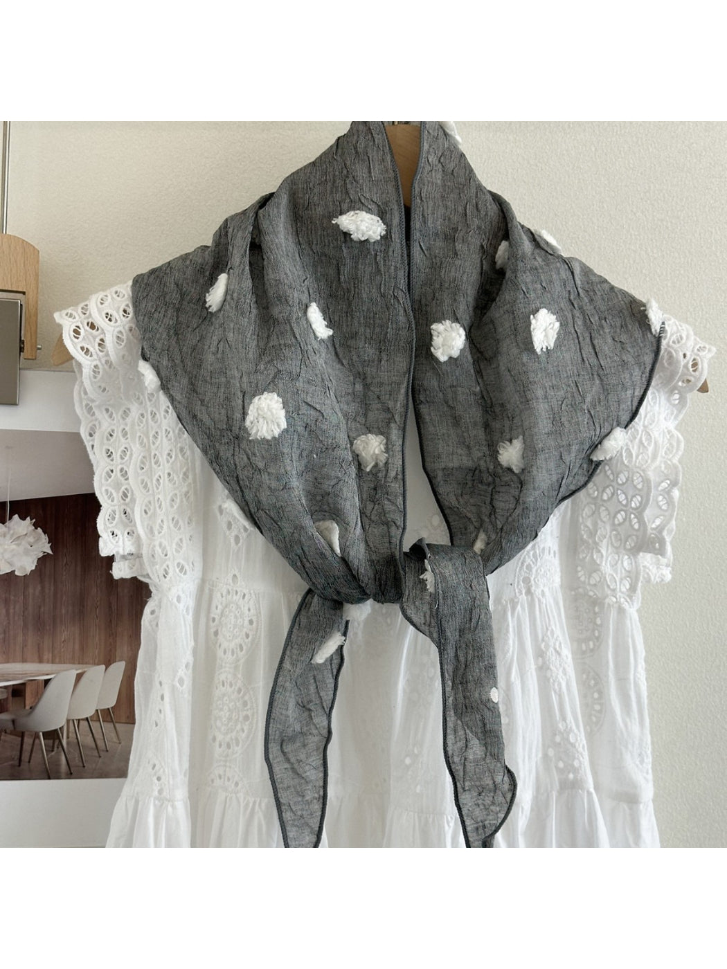 Scarvii - Pom Pom Sheer Triangle Scarf