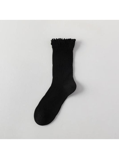 Rufia - Muted Solid Color Ruffle Crew Socks