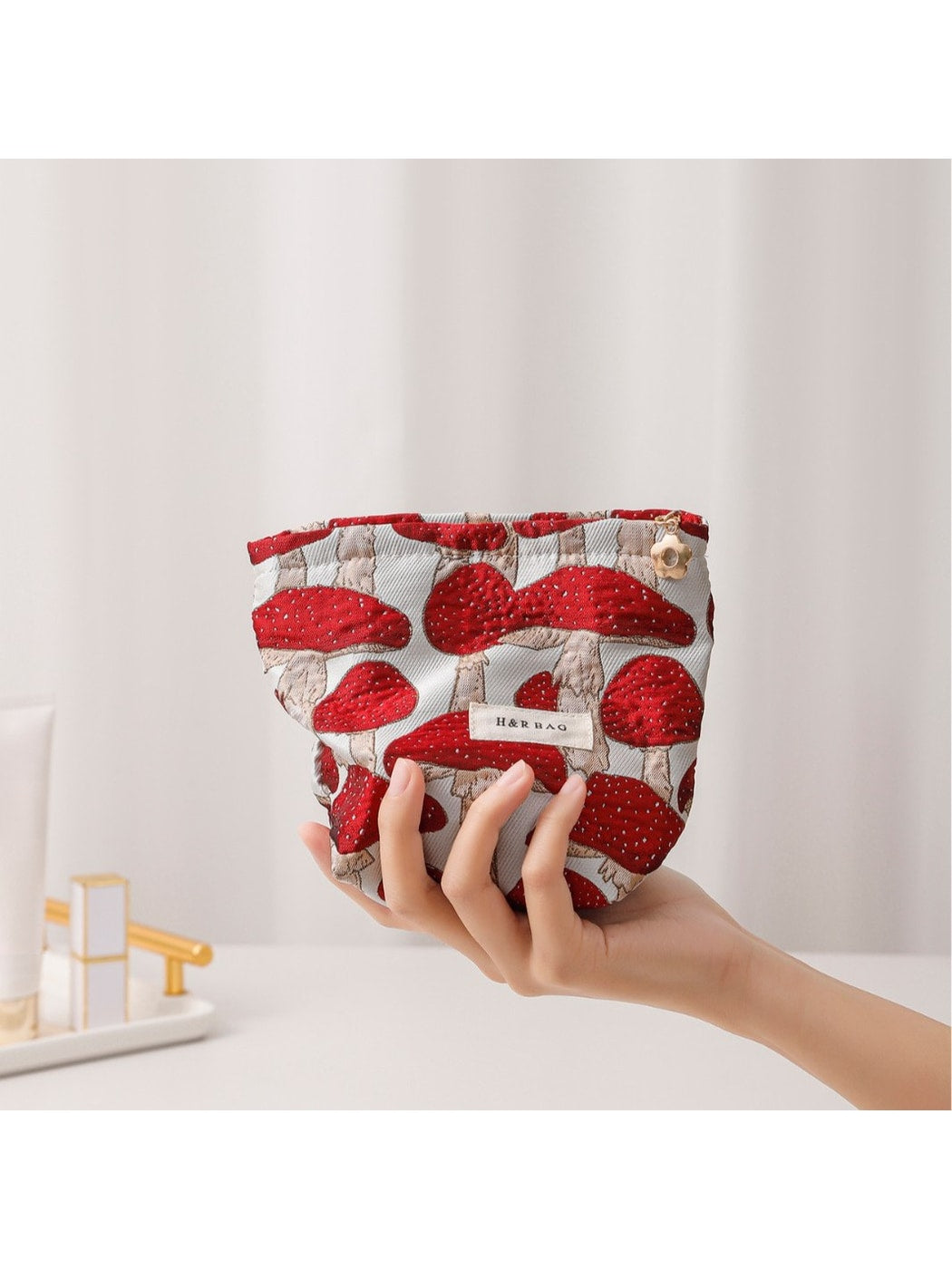 Cosbai - Floral Mushroom Zippered Cosmetic Bag