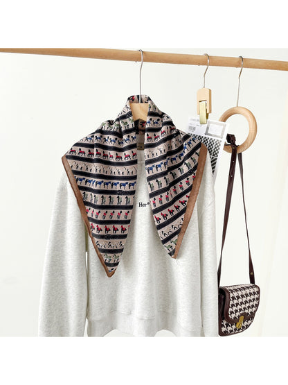 Scarvii - Stripe Animal Print Square Scarf