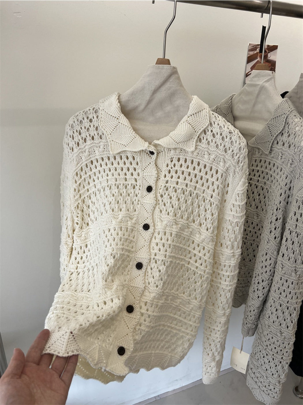 Crosa - Women S Fall Winter Edging Open Knit Cardigan