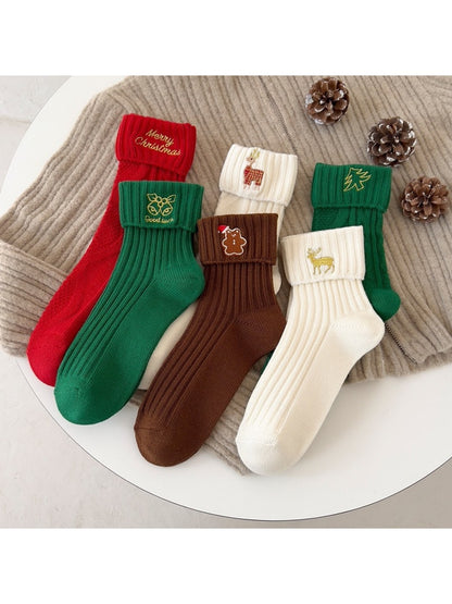 Rufia - Cute Holiday Motif Ribbed Crew Socks