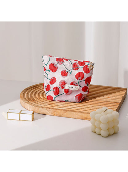 Cosbai - Red Cherry Print Handheld Makeup Bag