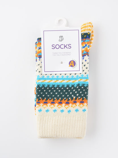Rufia - Retro Checkered Knit Crew Socks for Winter