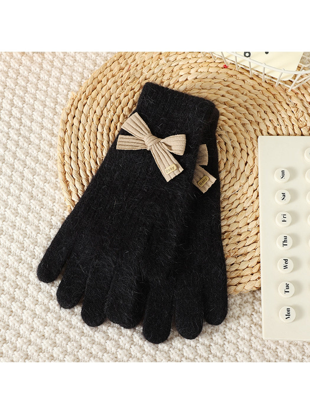 Gloving - Women's Bow Accent Fuzzy Knit Winter Gloves