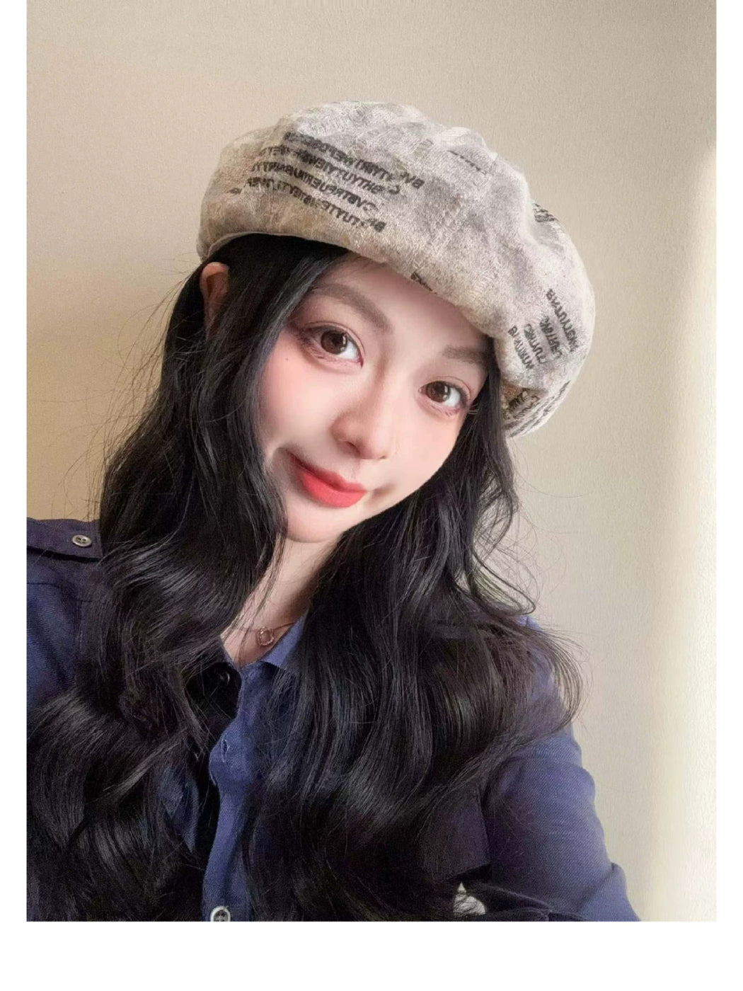 Haila - Newspaper Letter Print Beret Hat