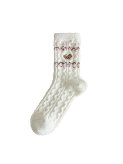 Rufia - Cute Soft Thick Winter Socks - Pink & White