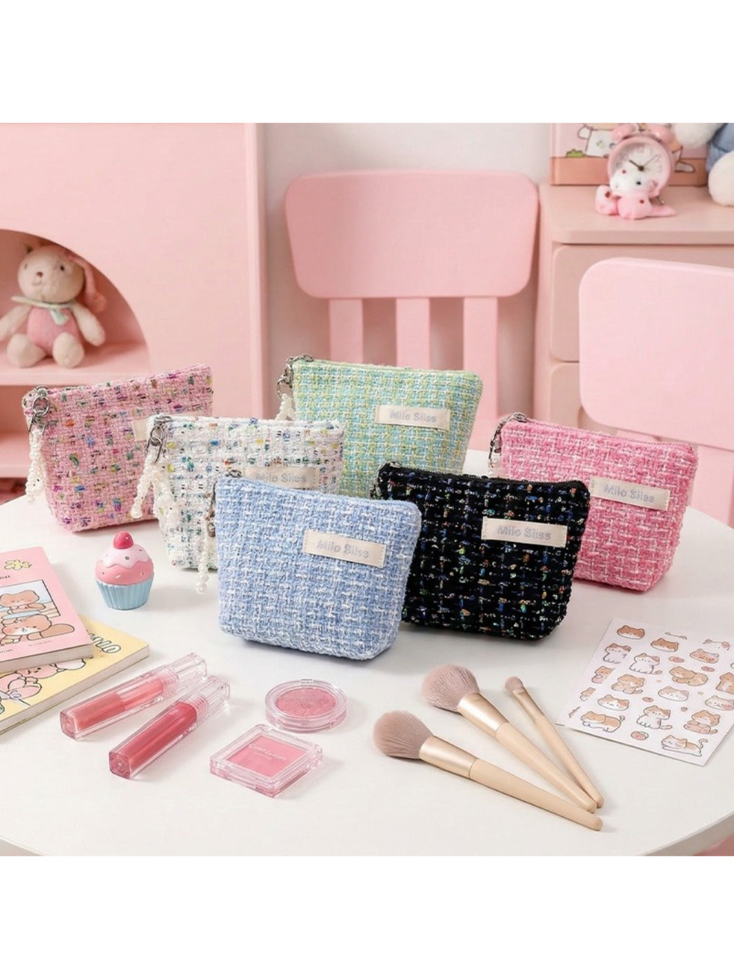 Cosbai - Soft Tweed Mini Cosmetic Bag Pouch detail view 2