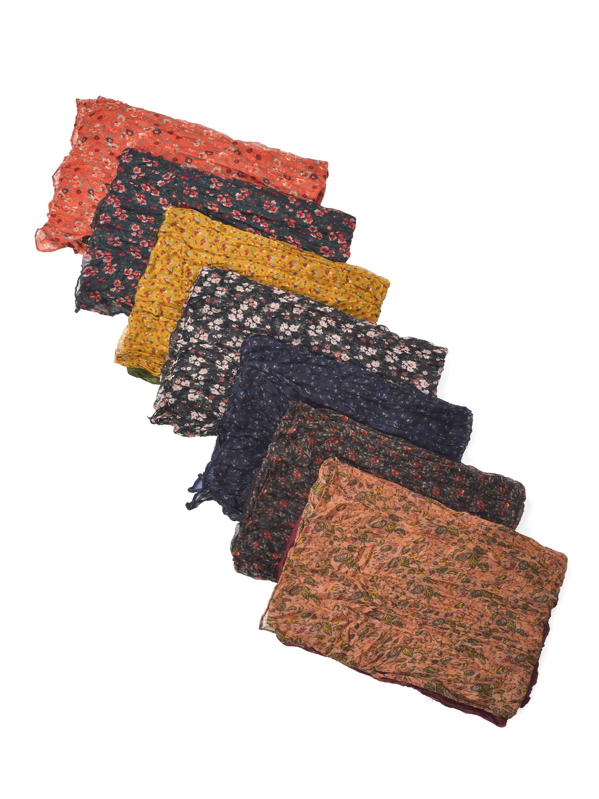 Scarvii - Vintage Floral Pattern Lightweight Ruched Scarf
