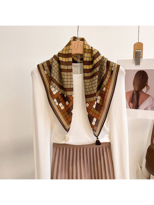 Scarvii - Retro Earthy Tone Circle Print Square Scarf