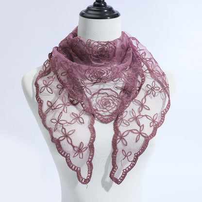 Detailed shot of rose vine lace embroidery on Haila veil scarf