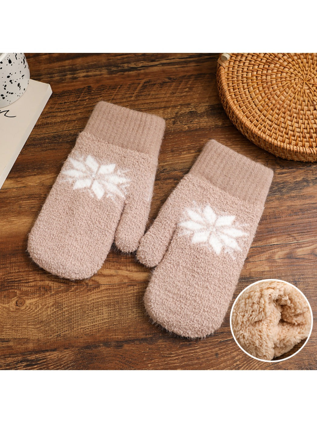 Gloving - Women's Winter Plush Mittens with Snowflake